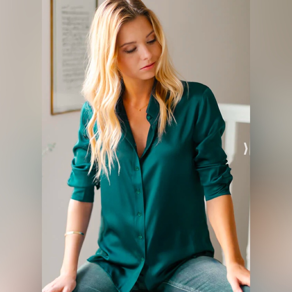 Ravella Monaco Silk Blouse, S 6, Emerald Gree!